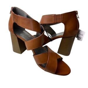 Retro Worthington Womens 11M Zip Back Brown Wide Strap 4" Chunky Bohemian Heels